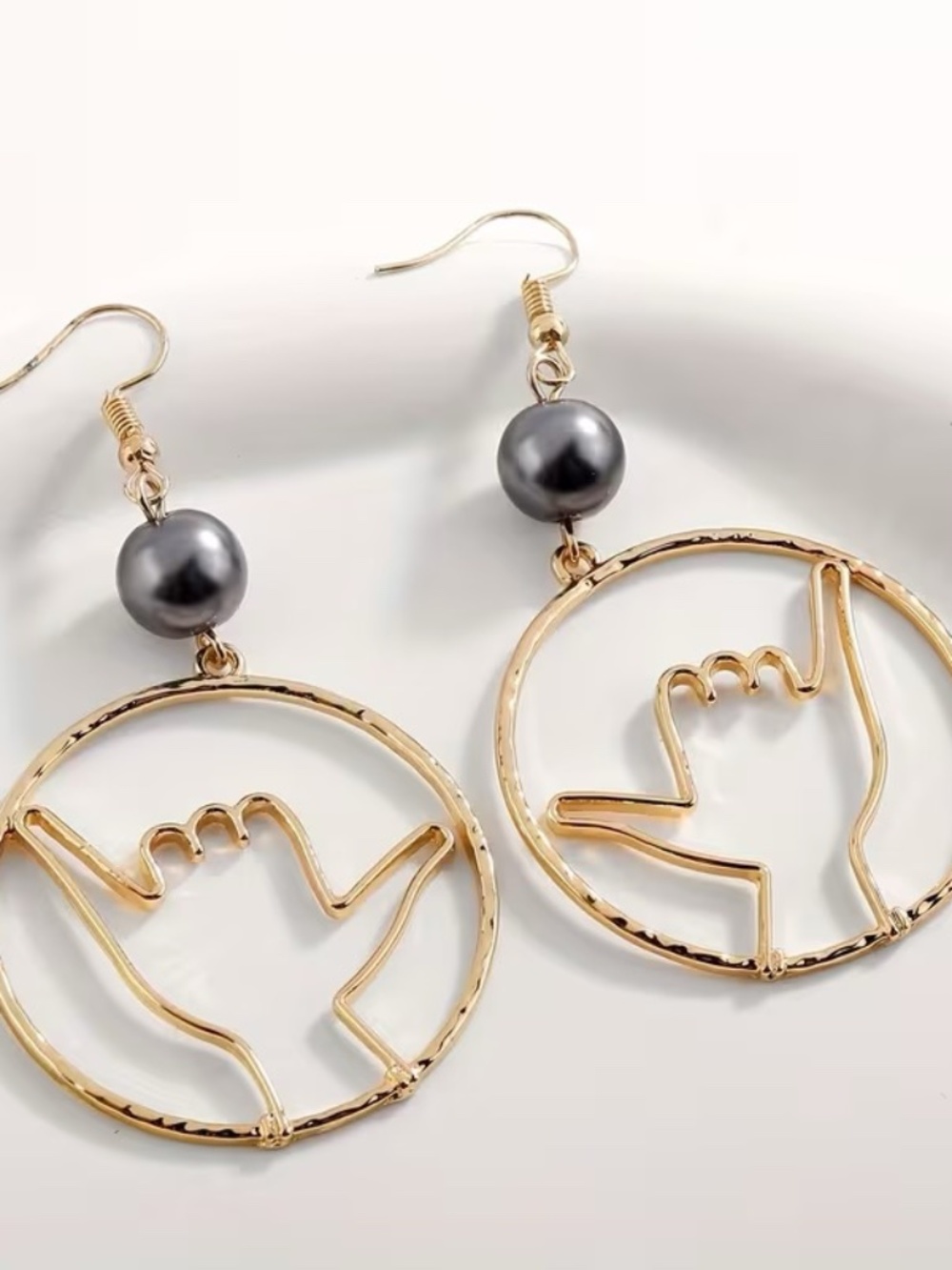Gold Pearl Shaka Hand Earrings | Hawaiian, Islander Style